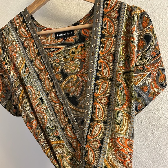 Fall Paisley Wrap Midi Dress - Picture 8 of 10